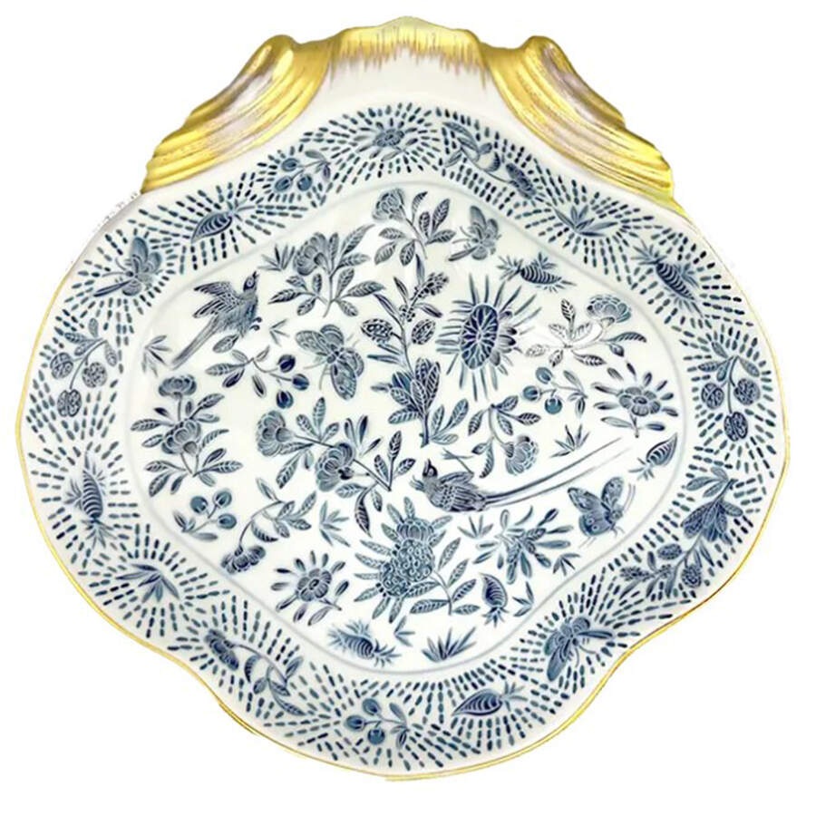 Sacred Bird & Butterfly Blue 8" Shell Shaped Dish by Mottahedeh-1