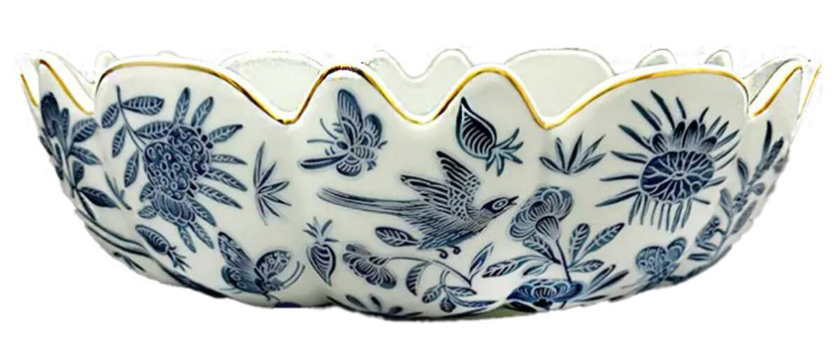 Sacred Bird & Butterfly Blue 10" Scalloped Bowl by Mottahedeh-1