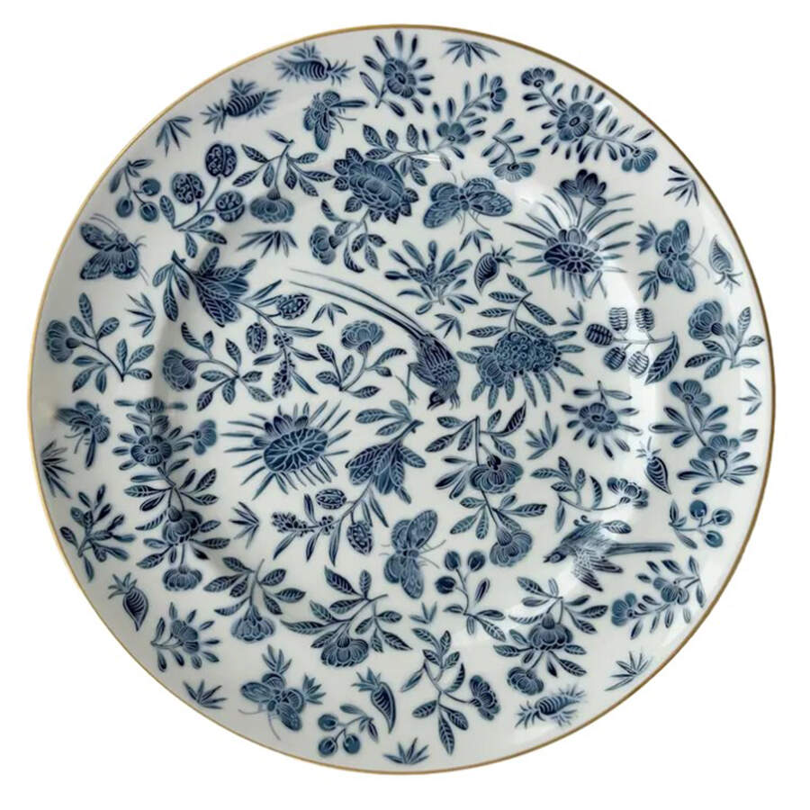 Sacred Bird & Butterfly Blue Large Dinner Plate by Mottahedeh-1