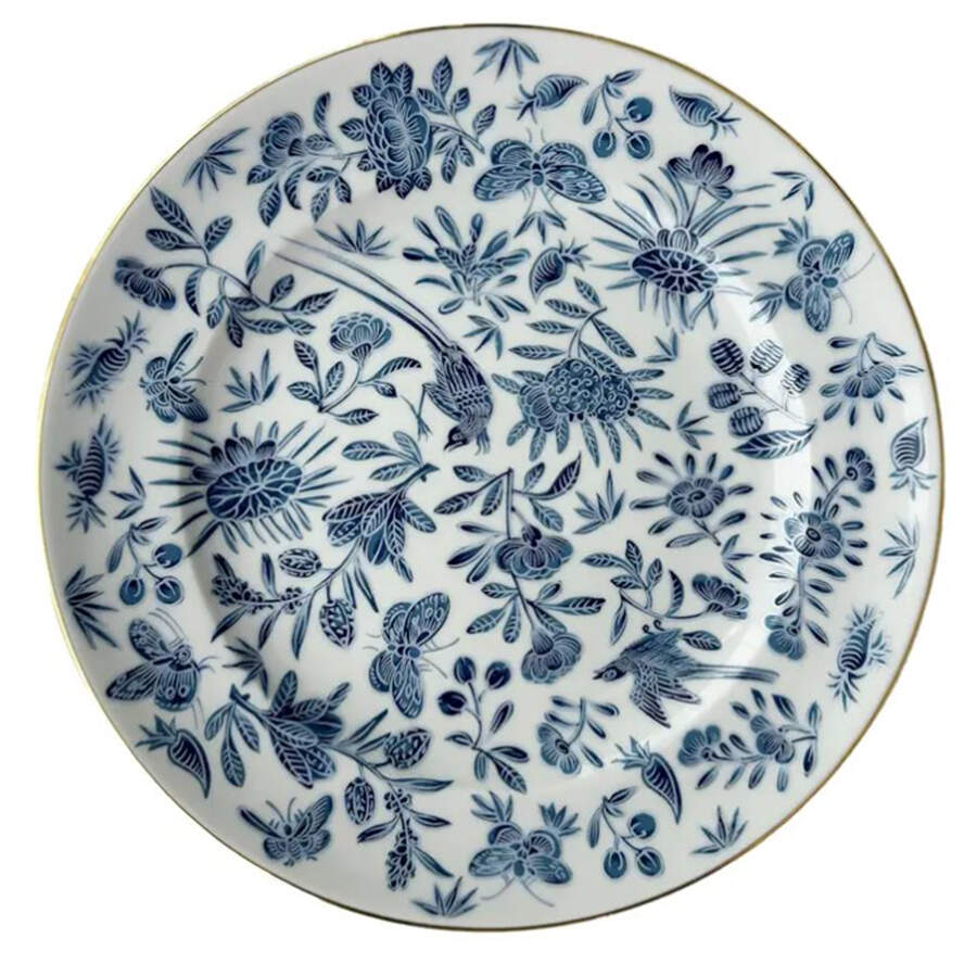 Sacred Bird & Butterfly Blue Dessert/Pie Plate by Mottahedeh-1