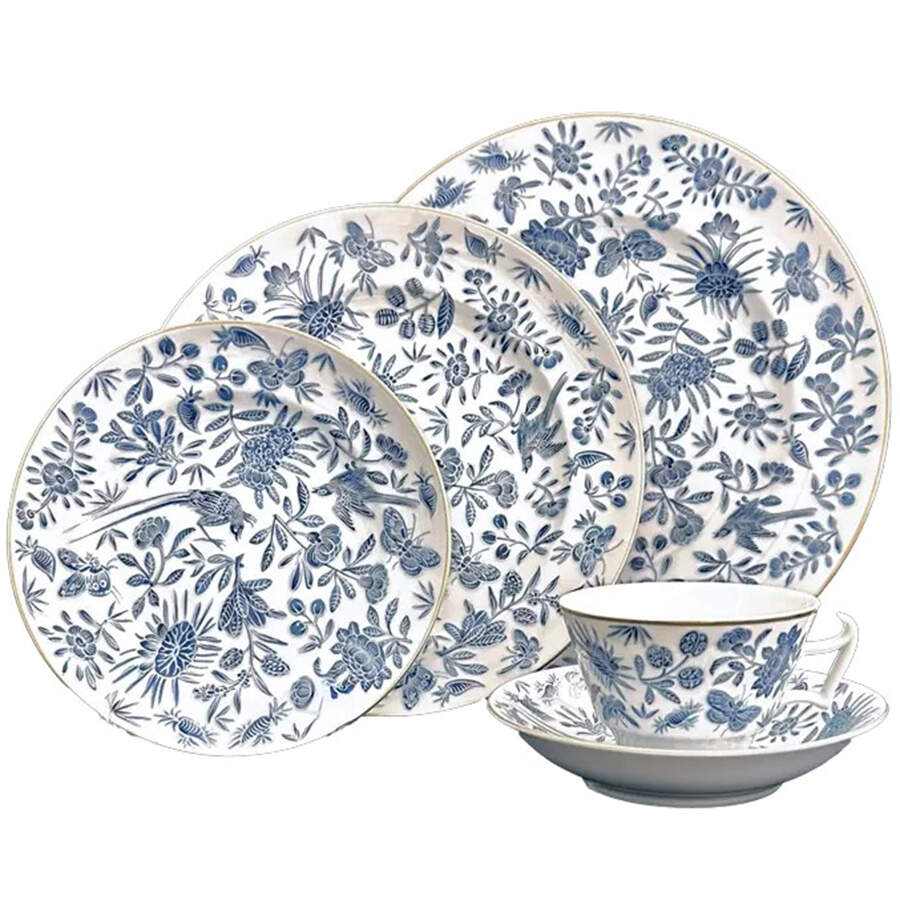 Sacred Bird & Butterfly Blue 5 Piece Place Setting by Mottahedeh-1