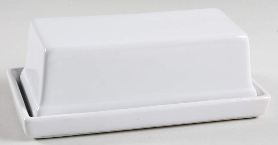 Stoneware White (Serveware) Rectangular Covered Butter by Mainstays-1