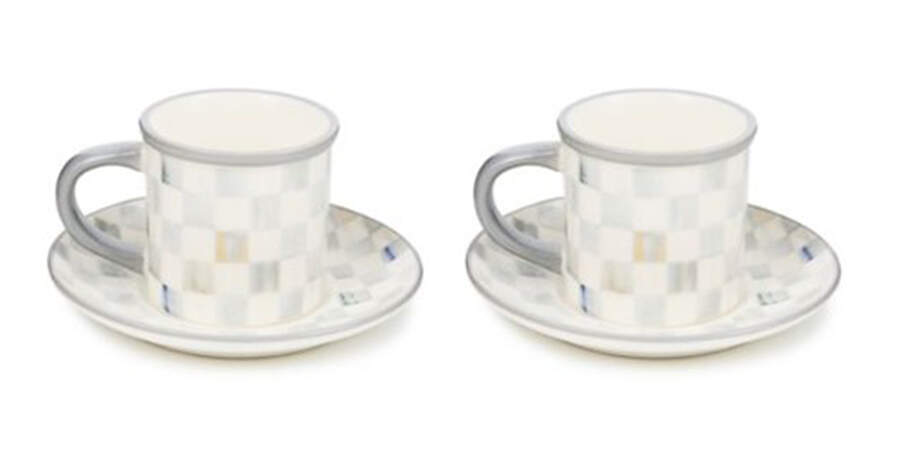 Sterling Check Espresso Cup & Saucer Set - Set of 2 by MacKenzie-Childs-1