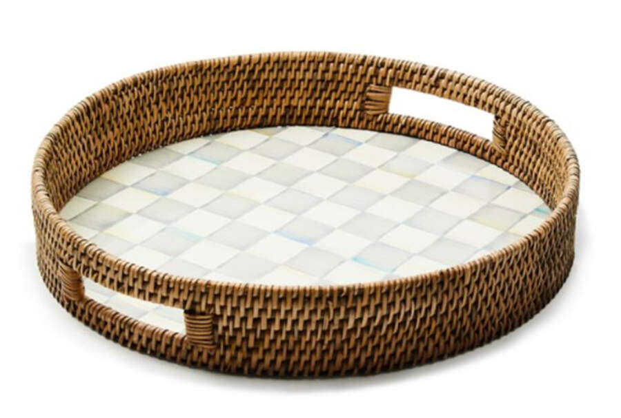 Sterling Check (Enamelware) 16" Round Tray by MacKenzie-Childs-1