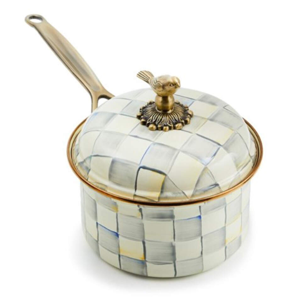 Sterling Check (Enamelware) 2.5 Quart Saucepan with Lid by MacKenzie-Childs-1