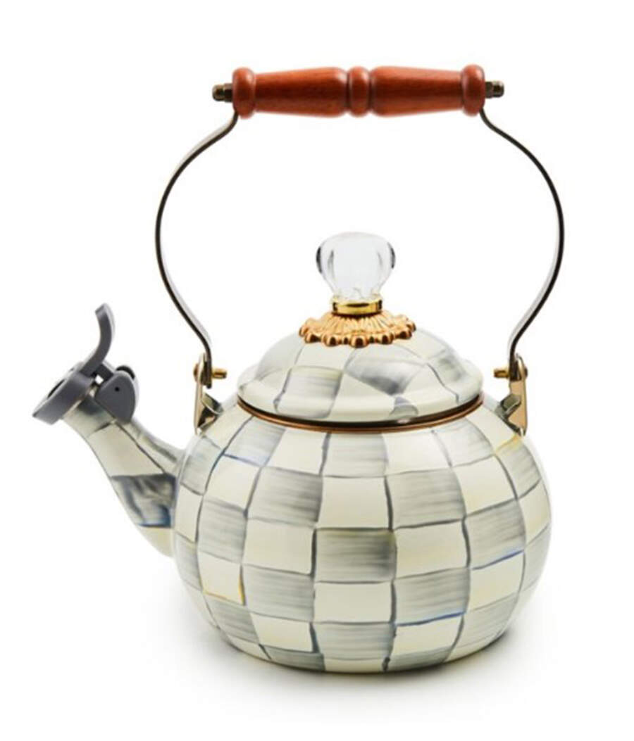 Sterling Check (Enamelware) Kettle & Lid by MacKenzie-Childs-1