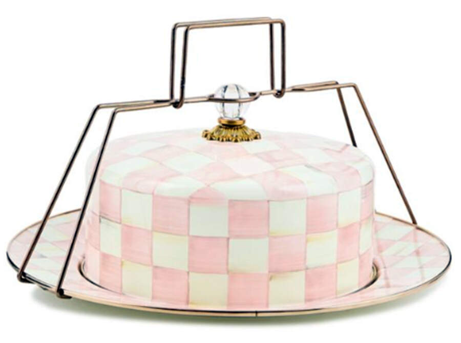 Rosy Check (Enamelware) Metal Cake Safe (16" Chop/Round Platter) & Lid with Carrier Handle by MacKenzie-Childs-1