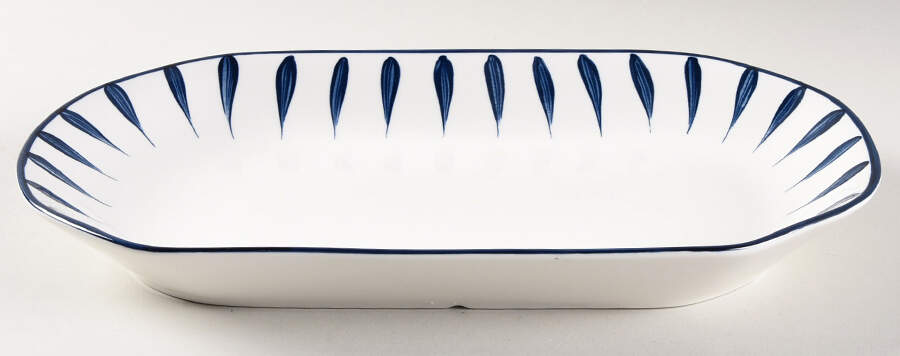 White & Blue Ticks 12" Oblong Serving Platter by Medici (Medici Home)-1