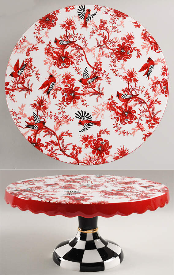 Cardinal Toile 12" Diameter Pedestal Cake Stand by MacKenzie-Childs-1