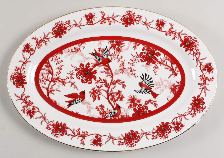 Cardinal Toile 13" Oval Serving Platter by MacKenzie-Childs-1