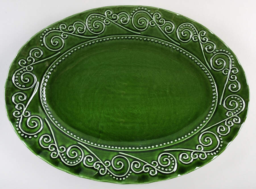 MLJ23 Green 17" Oval Serving Platter by Maioliche Jessica-1