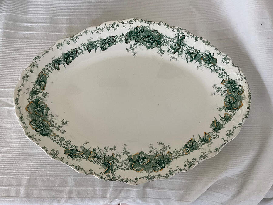 Beatrice Green 14" Oval Serving Platter by John Maddock & Sons-1
