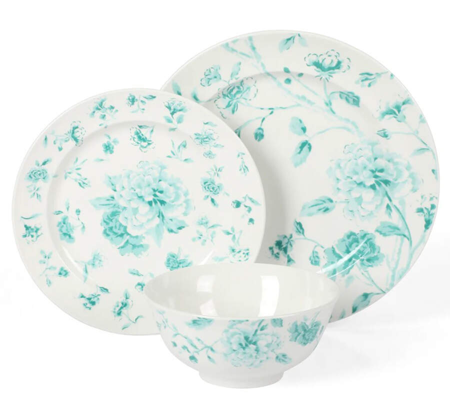 Empress Bouquet Teal Dinner Plate by Martha Stewart-1
