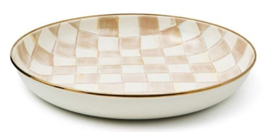Mocha Check (Enamelware) 13" Shallow Round Bowl by MacKenzie-Childs-1