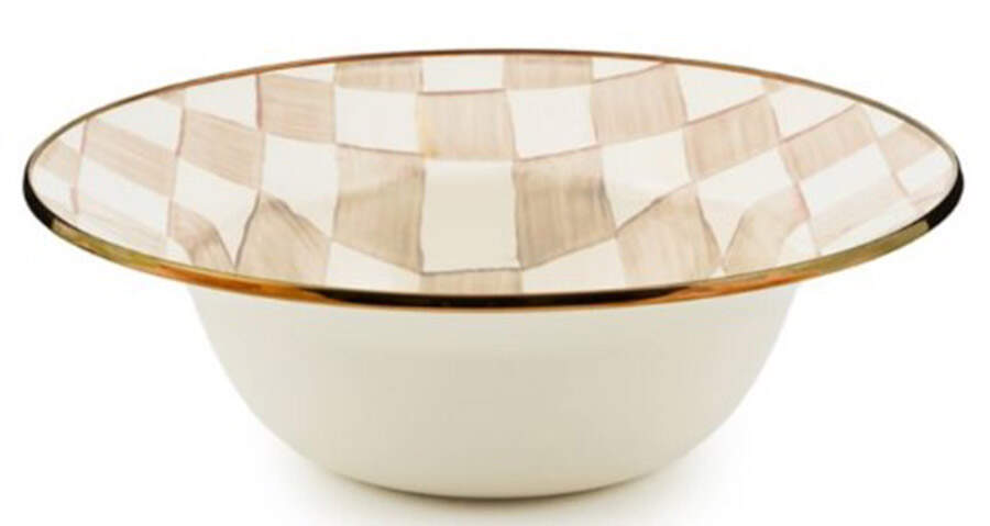 Mocha Check (Enamelware) 12" Large Salad Serving Bowl by MacKenzie-Childs-1