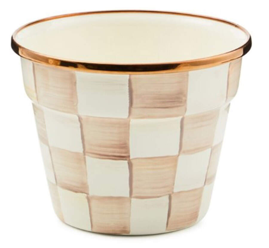 Mocha Check (Enamelware) 4" Flower Pot by MacKenzie-Childs-1