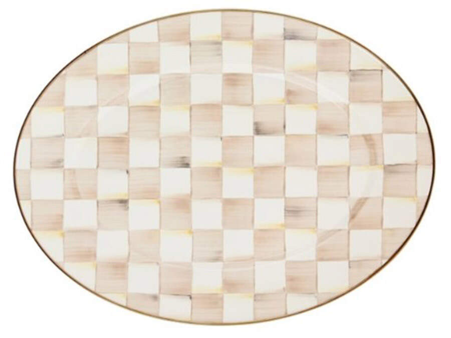 Mocha Check (Enamelware) 19" Oval Serving Platter by MacKenzie-Childs-1