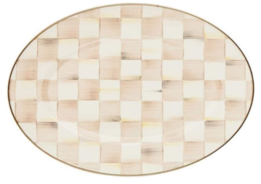 Mocha Check (Enamelware) 15" Oval Serving Platter by MacKenzie-Childs-1