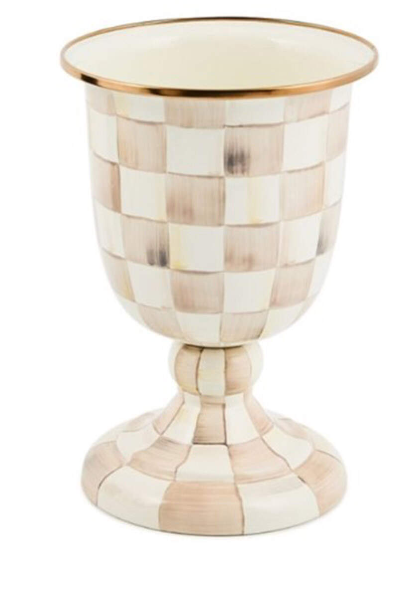 Mocha Check (Enamelware) Pedestal Vase by MacKenzie-Childs-1