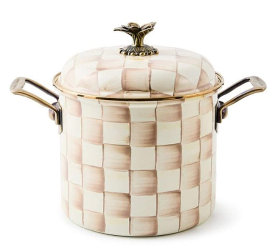 Mocha Check (Enamelware) 7 Quart Metal Stockpot & Lid by MacKenzie-Childs-1