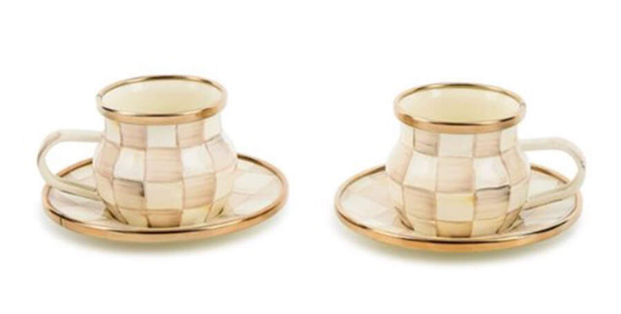 Mocha Check (Enamelware) Espresso Cup & Saucer Set - Set of 2 by MacKenzie-Childs-1