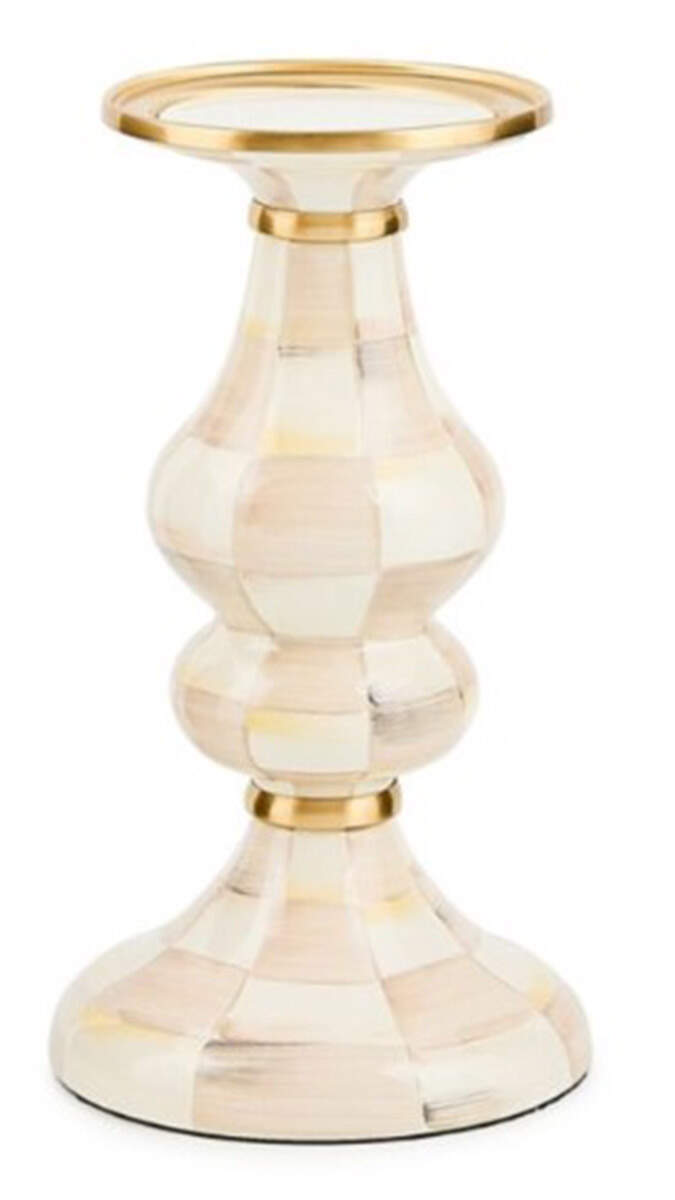 Mocha Check (Enamelware) 9" Pillar Candleholder by MacKenzie-Childs-1