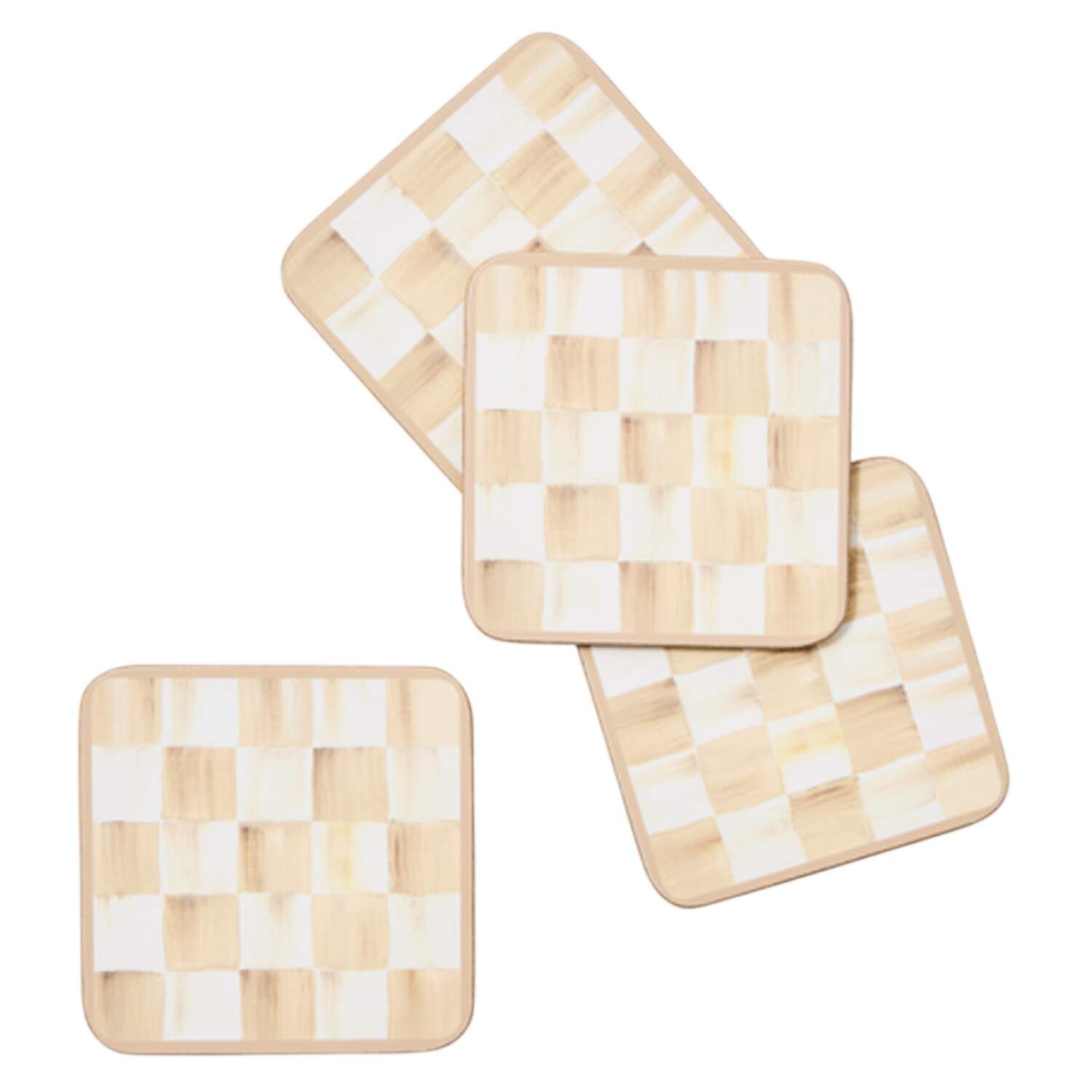 Mocha Check (Enamelware) (4 Pc) Cork Back Square Coaster Set by MacKenzie-Childs-1