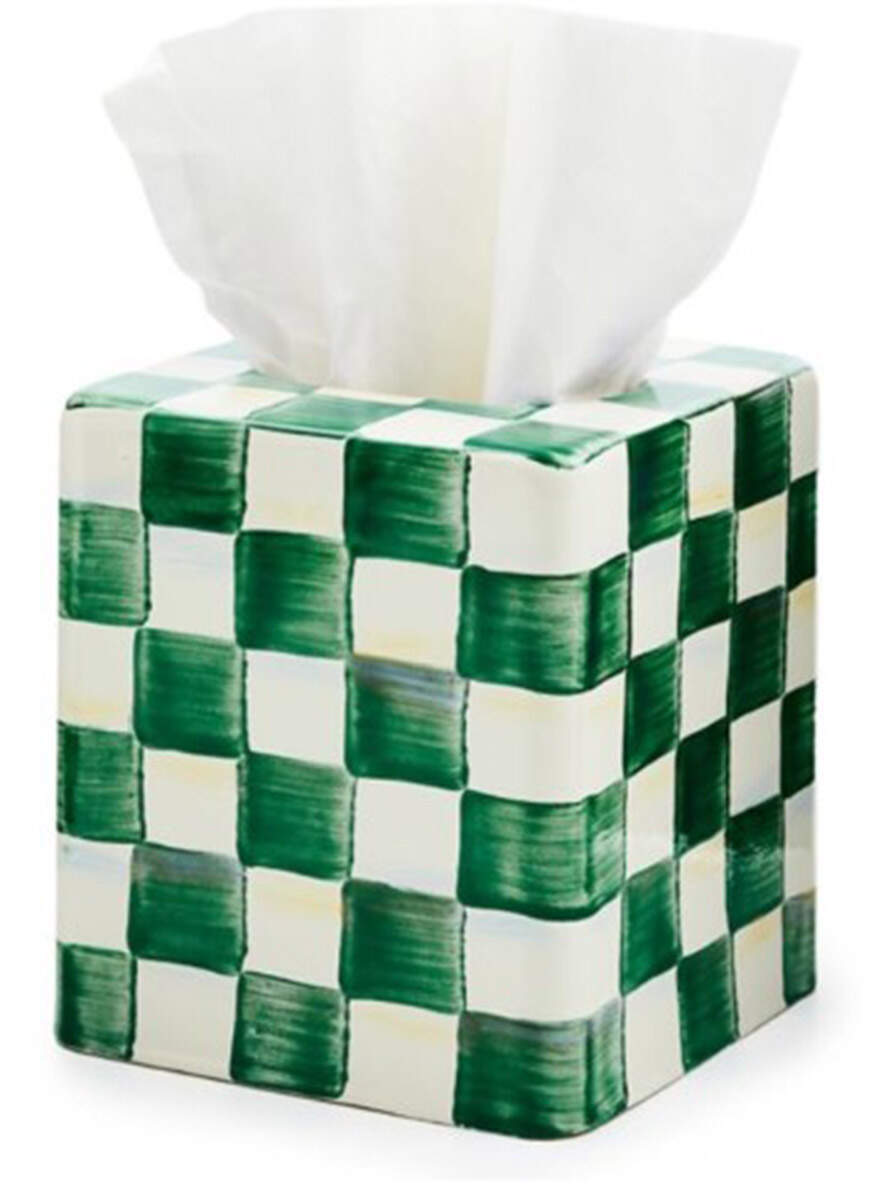 Emerald Check Square Tissue Box Cover by MacKenzie-Childs-1