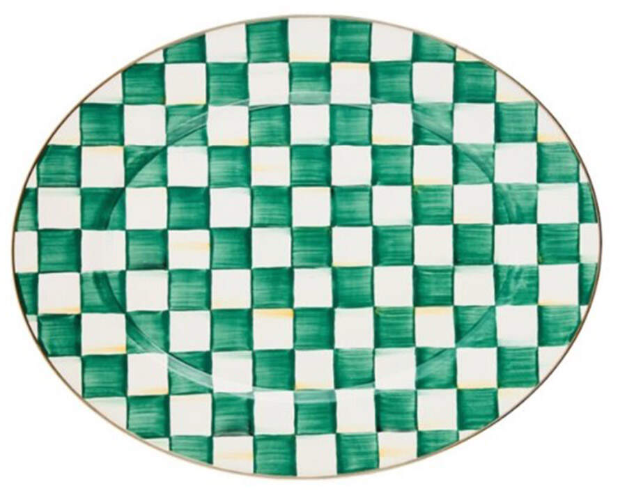 Emerald Check 22" Oval Serving Platter by MacKenzie-Childs-1