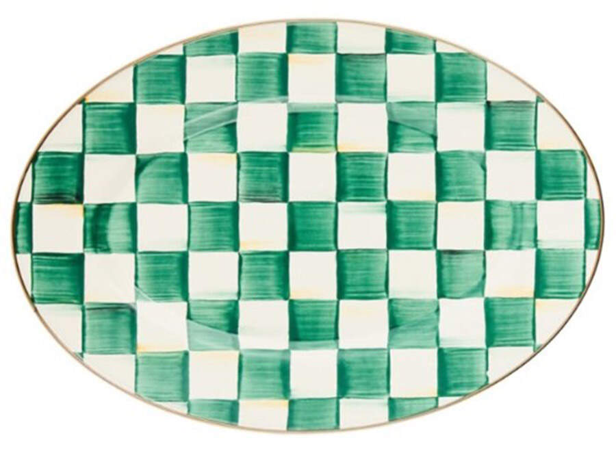 Emerald Check 15" Oval Serving Platter by MacKenzie-Childs-1