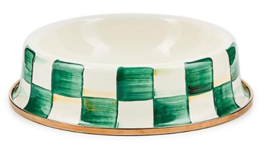 Emerald Check Small Pet Bowl by MacKenzie-Childs-1