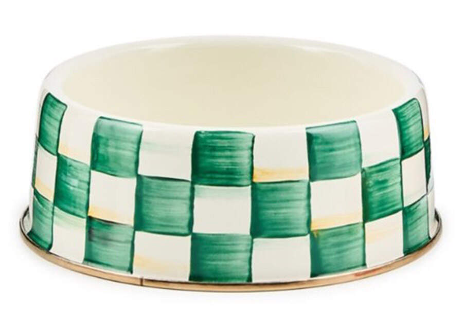 Emerald Check Pet Bowl by MacKenzie-Childs-1