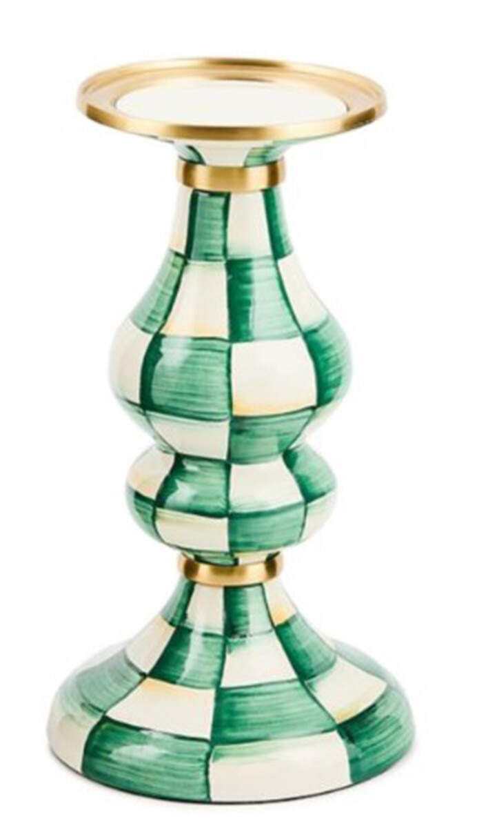 Emerald Check 9" Pillar Candleholder by MacKenzie-Childs-1