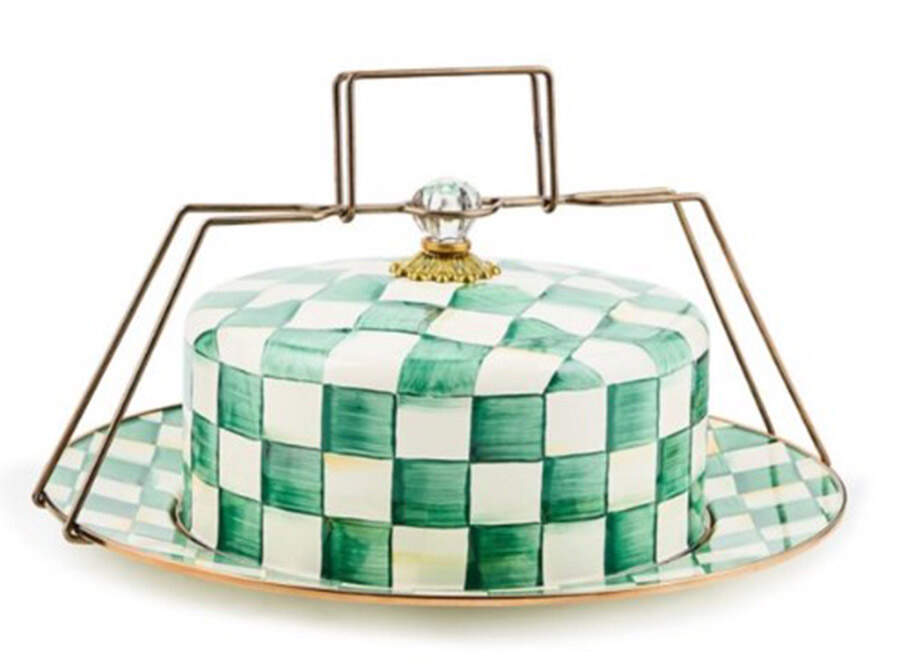 Emerald Check Metal Cake Safe (16" Chop/Round Platter) & Lid with Carrier Handle by MacKenzie-Childs-1