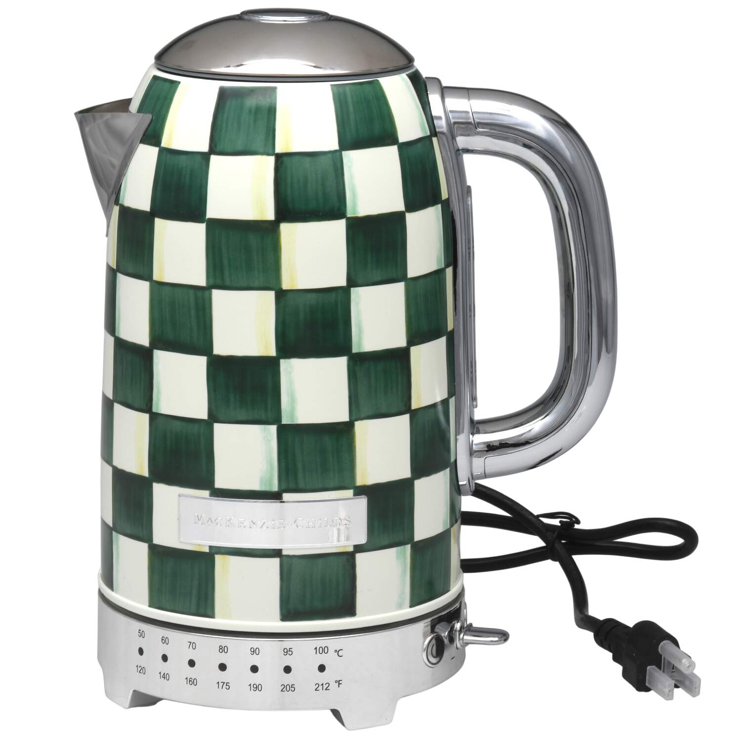 Emerald Check Electric Kettle with Hinged Lid & Base by MacKenzie-Childs-1