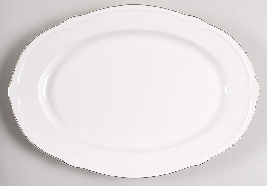 White Floral Embossed 14" Oval Serving Platter by Monterey Bay-1
