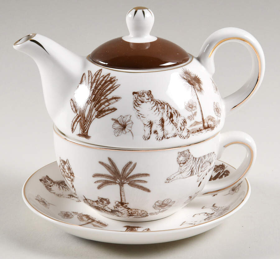 Taupe Tropical Tea for One (Stacking Teapot w/Cup & Saucer) by Monterey Bay-1