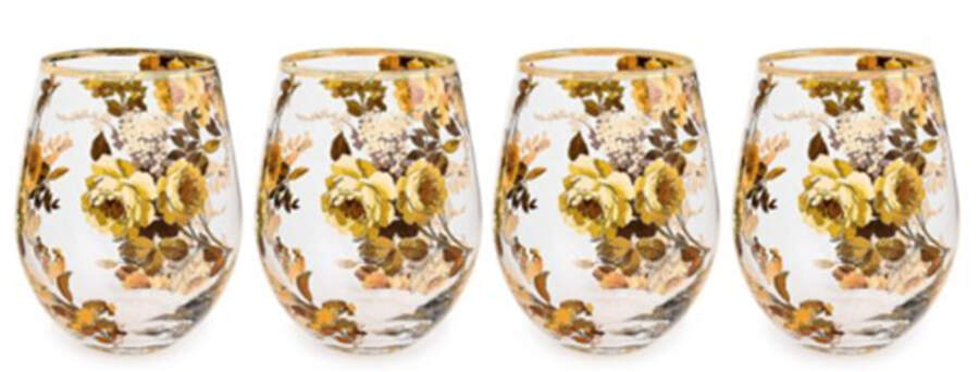 Wild Rose-White (Enamelware) Glassware Stemless Wine by MacKenzie-Childs-1