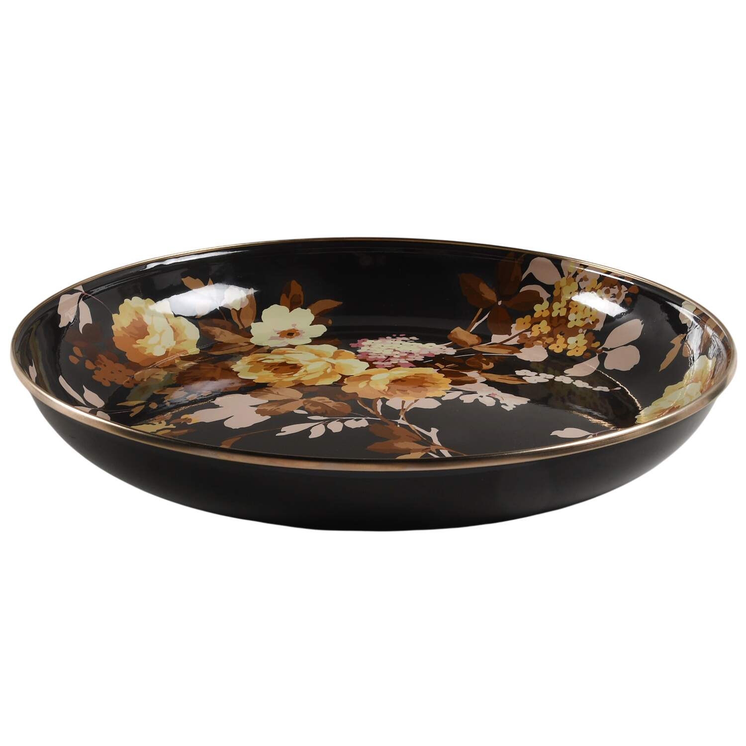 Wild Rose-Brown (Enamelware) 13" Shallow Round Bowl by MacKenzie-Childs-1