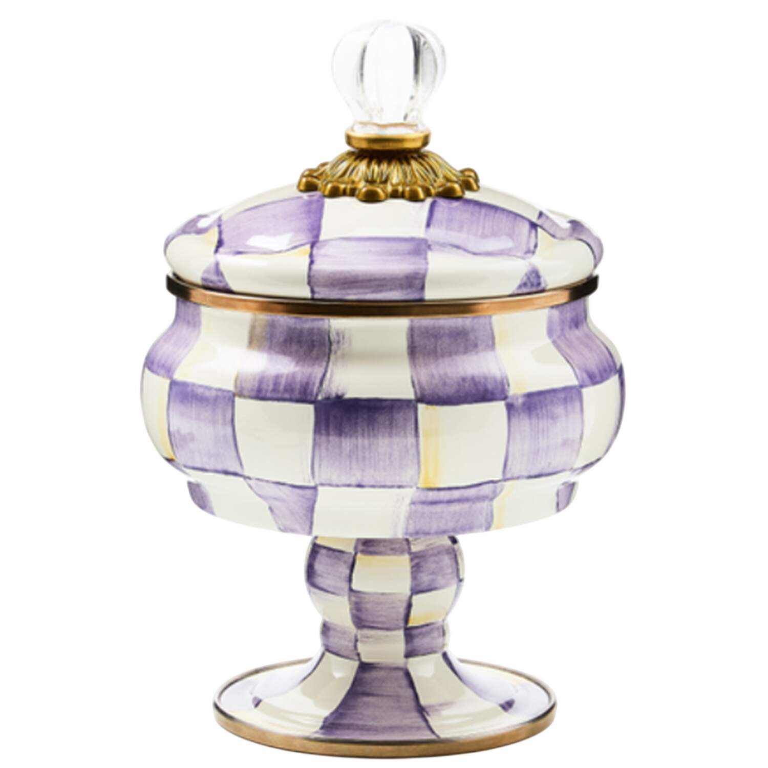 Violet Check Pedestal Candy Box with Lid by MacKenzie-Childs-1