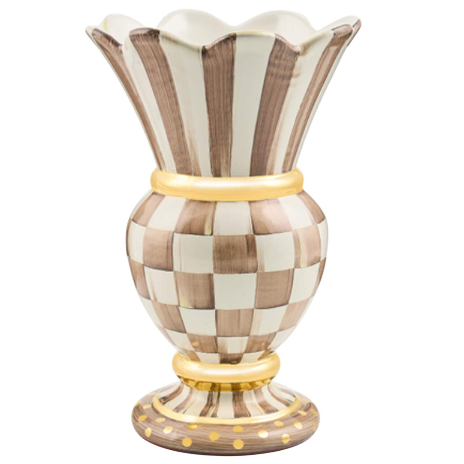Mocha Check (Ceramic) 11" Vase by MacKenzie-Childs-1
