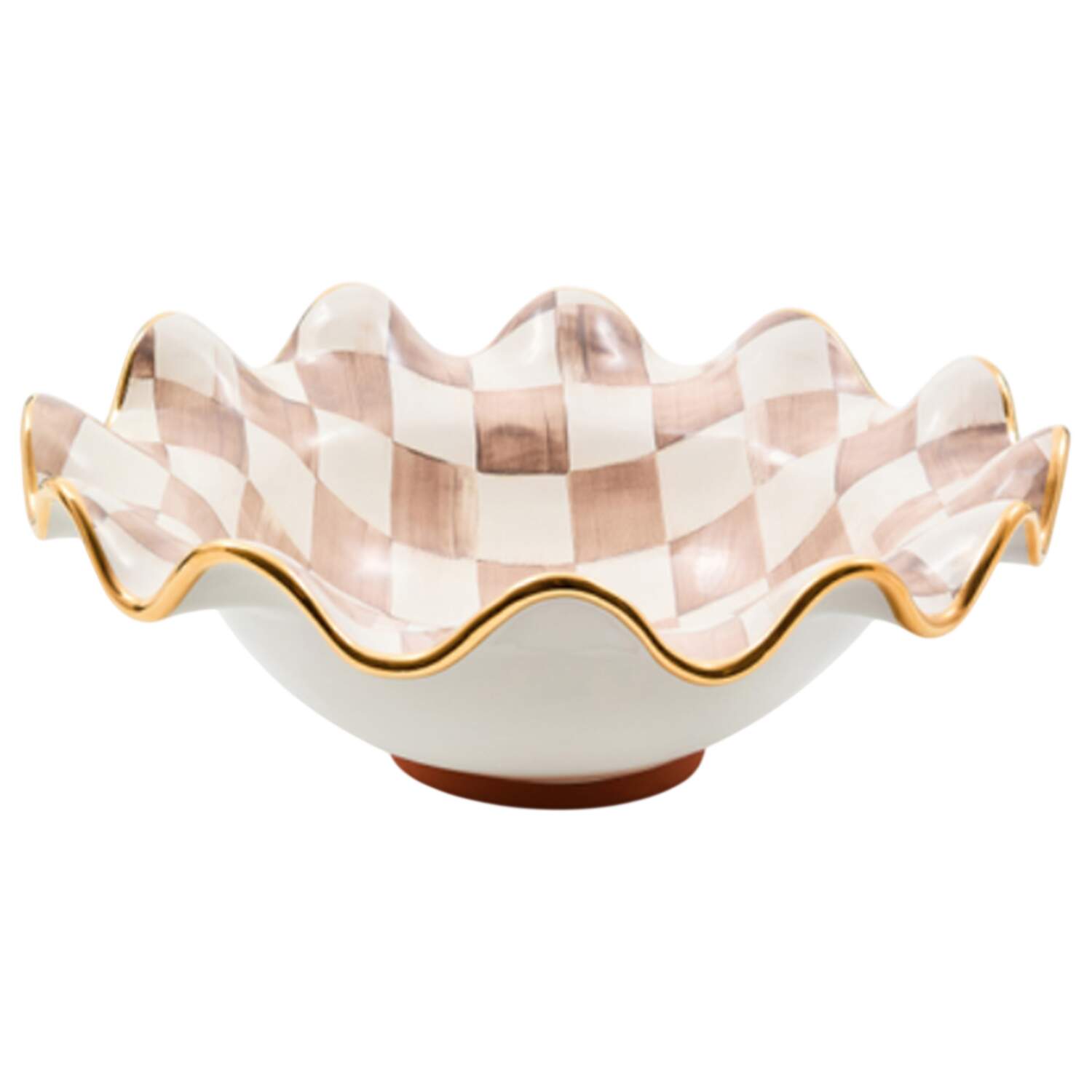 Mocha Check (Ceramic) 14" Scalloped Serving Bowl by MacKenzie-Childs-1