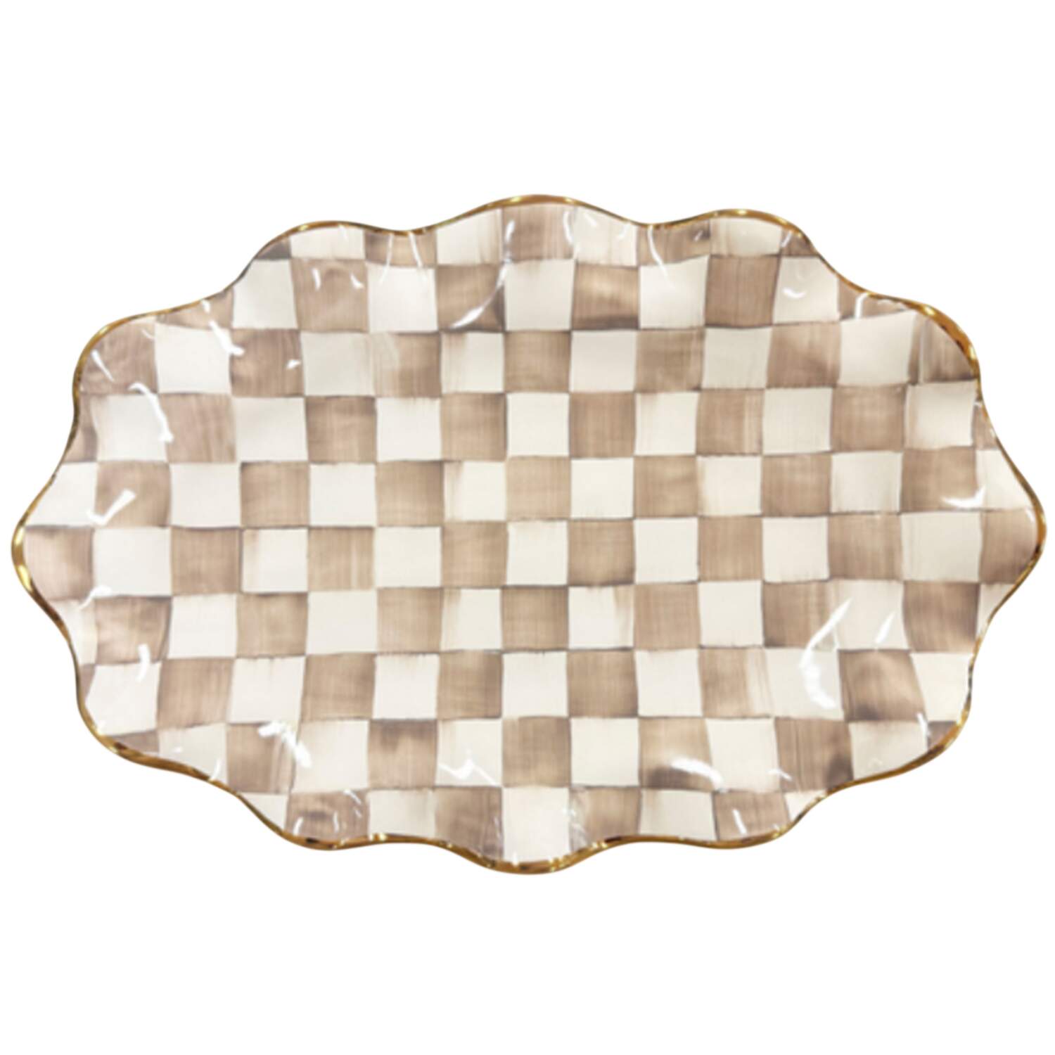 Mocha Check (Ceramic) 16" Oval Serving Platter by MacKenzie-Childs-1
