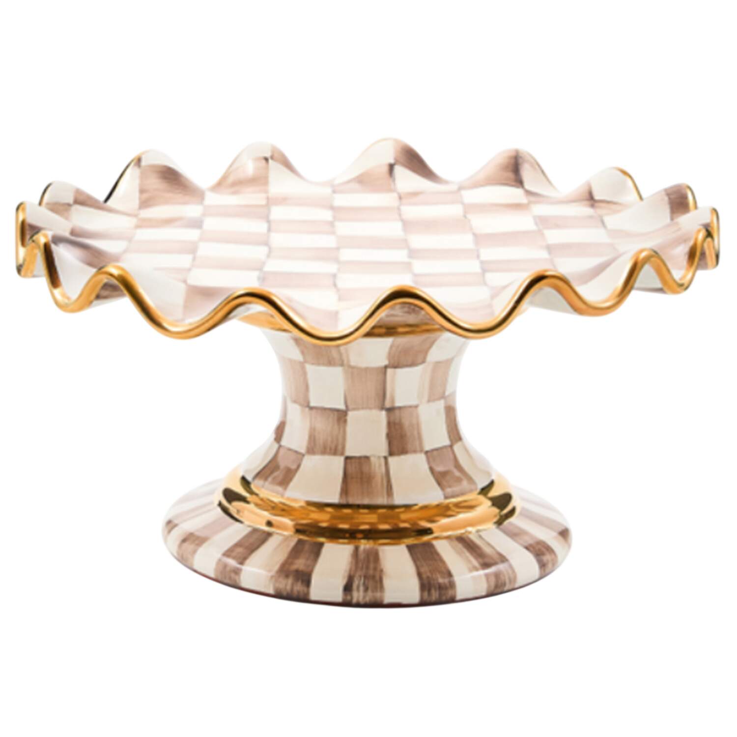 Mocha Check (Ceramic) 12" Diameter Pedestal Cake Stand by MacKenzie-Childs-1