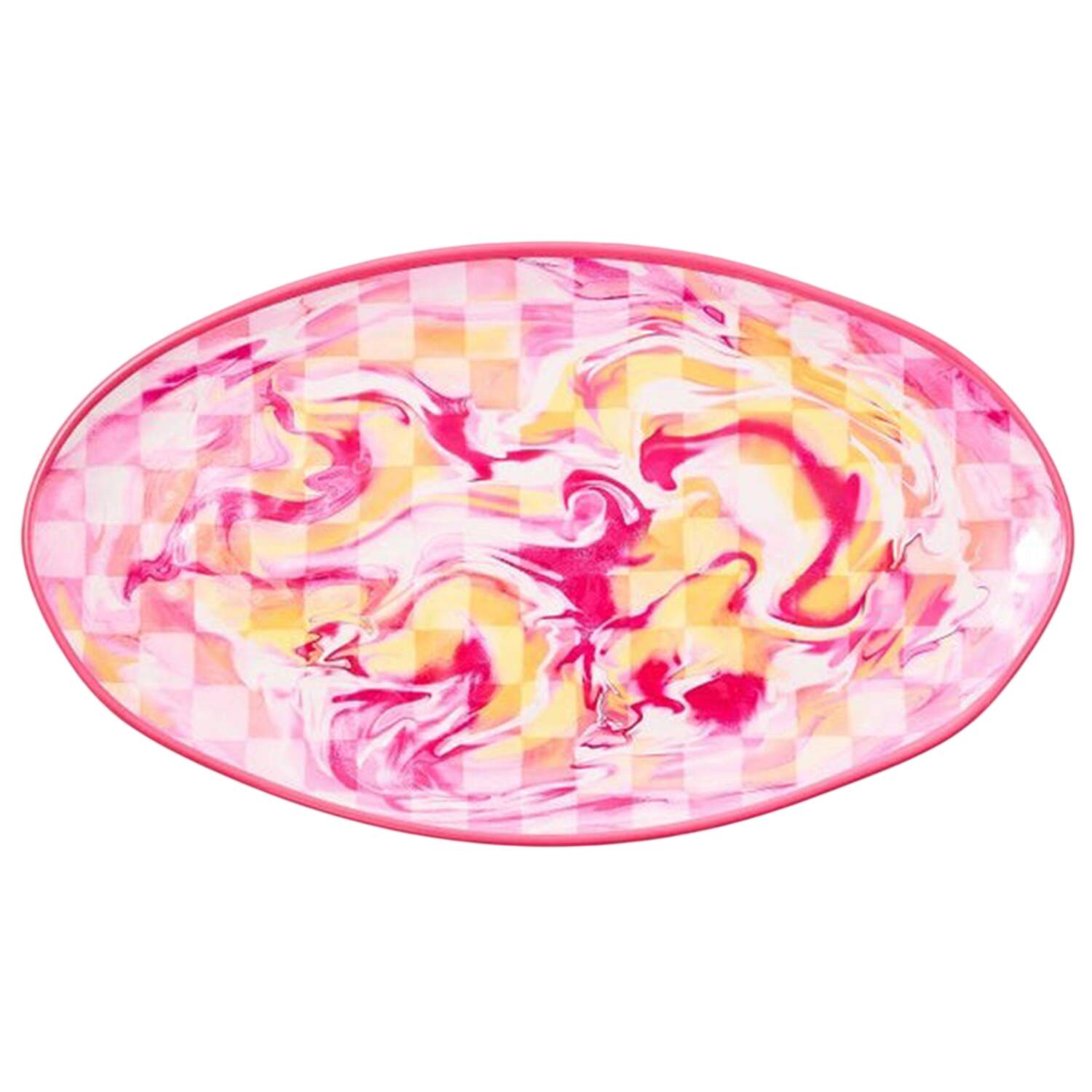 Pink Marble Check (Melamine) 20" Oval Serving Platter by MacKenzie-Childs-1
