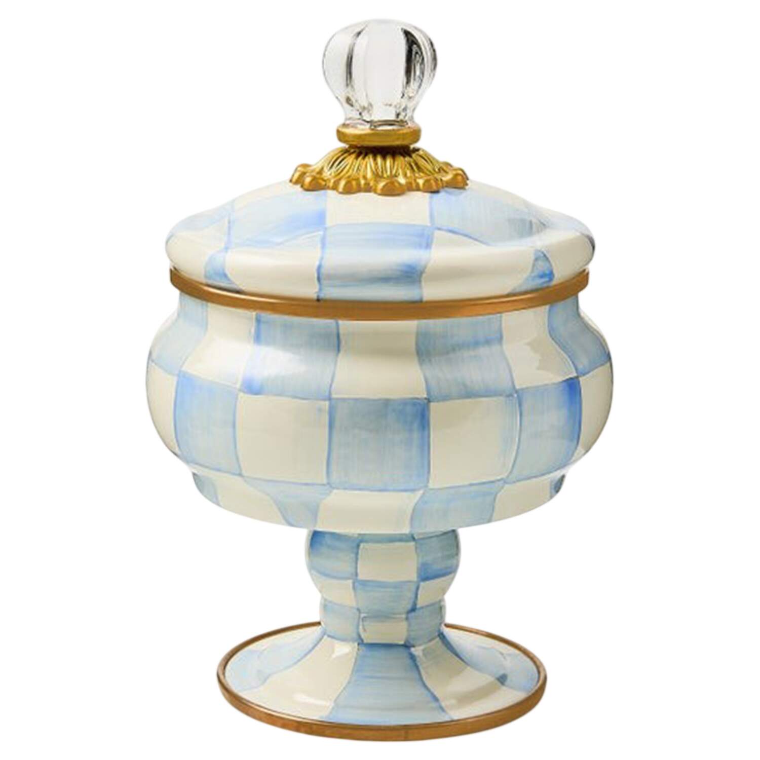Sky Check (Enamelware) Pedestal Trinket Box & Lid by MacKenzie-Childs-1