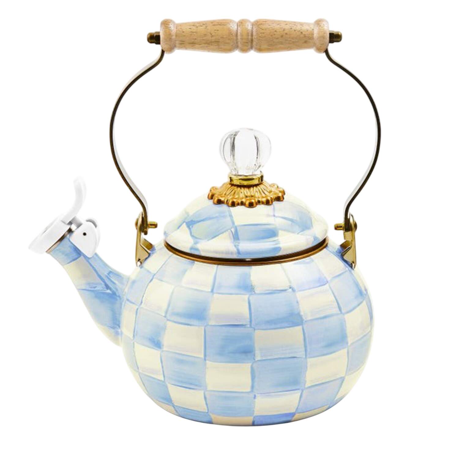 Sky Check (Enamelware) Metal Whistler Kettle & Lid by MacKenzie-Childs-1