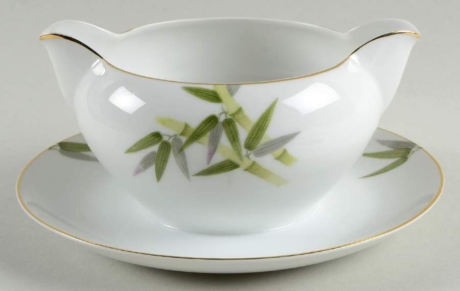 Spring Bamboo Gravy Boat with Attached Underplate by Narumi-1