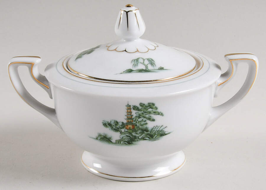 Green Willow Sugar Bowl & Lid by Narumi-1