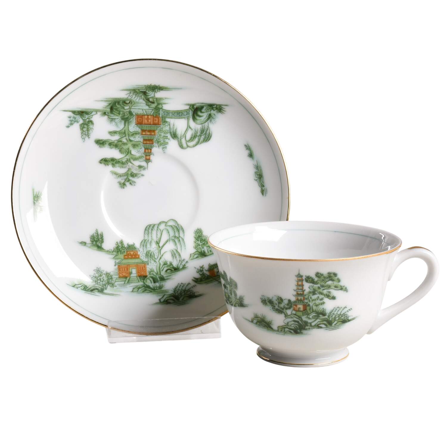 Green Willow Footed Cup & Saucer Set by Narumi-1